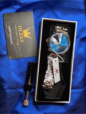 OLEVS Women's Silver Watch with Blue Dial